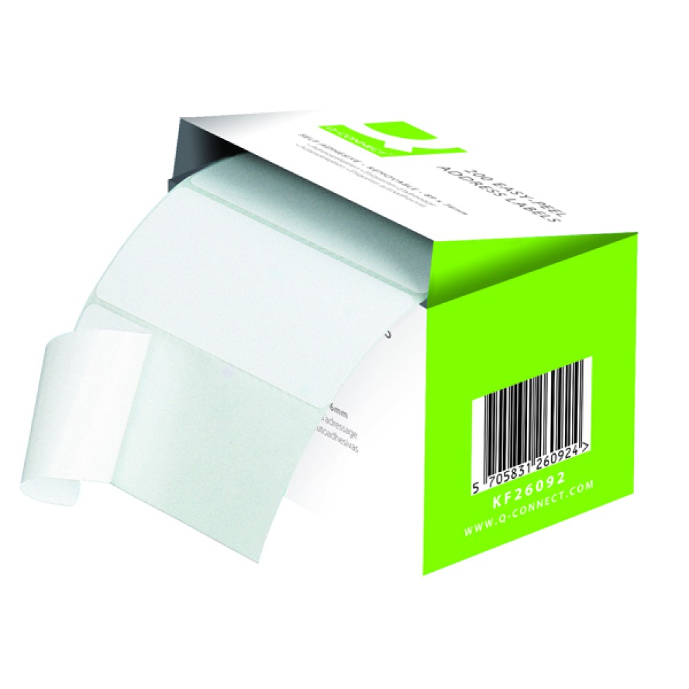 Q-Connect Address Label Roll Repositionable Self Adhesive 89mmx36mm White (200 Pack) KF26092