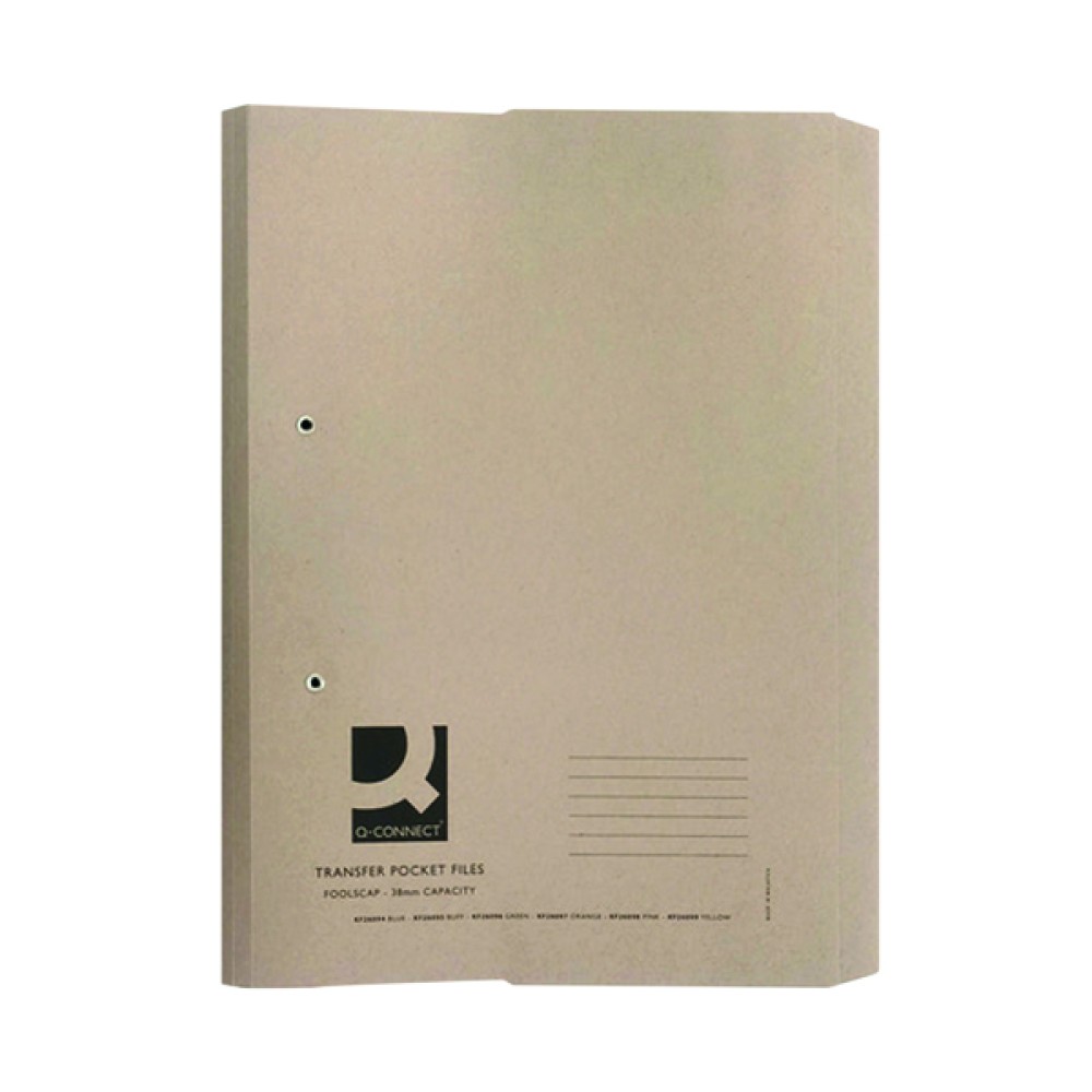 Q-Connect Transfer Pocket 35mm Capacity Foolscap File Buff (25 Pack) KF26095