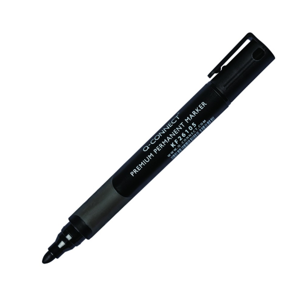 Q-Connect Premium Permanent Marker Pen Bullet Tip Black (10 Pack) KF26105