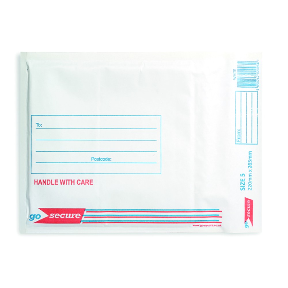 GoSecure Bubble Envelope Size 5 205x245mm White (100 Pack) KF71450