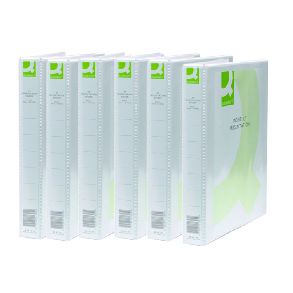 Q-Connect Presentation 25mm 2D Ring Binder A4 White (6 Pack) KF72645