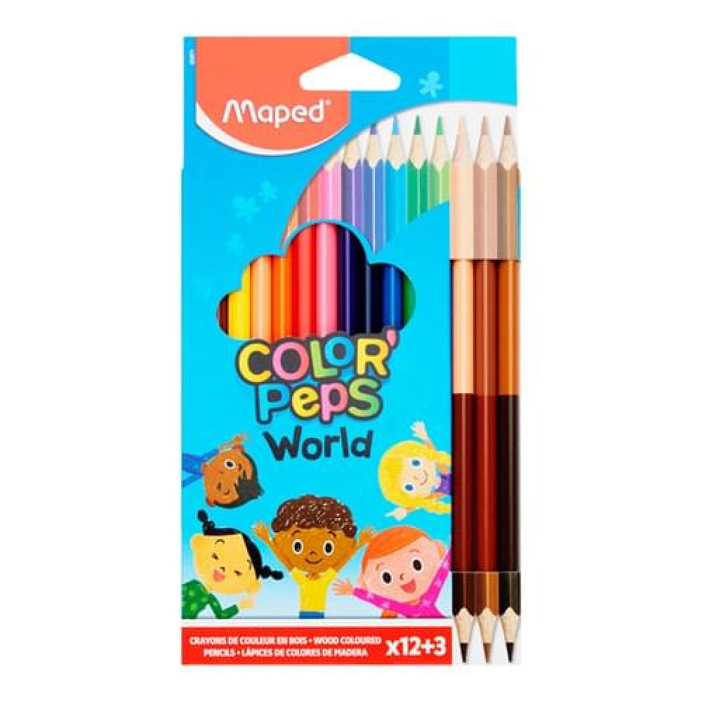 MAPED COLOR\'PEPS PKT.12 COLOURING PENCILS & 3 DUO SKIN TONES