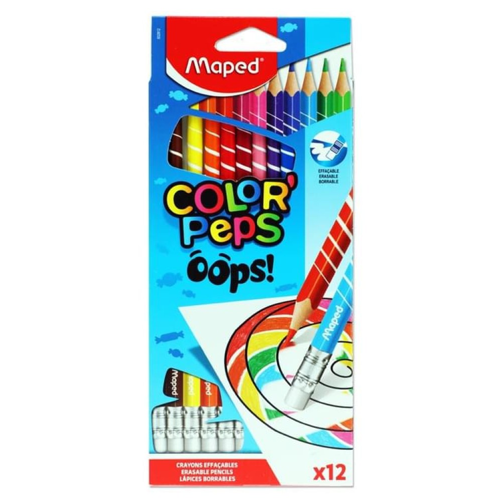 MAPED BOX 12 COLOR\'PEPS ERASABLE COLOURING PENCILS - OOPS