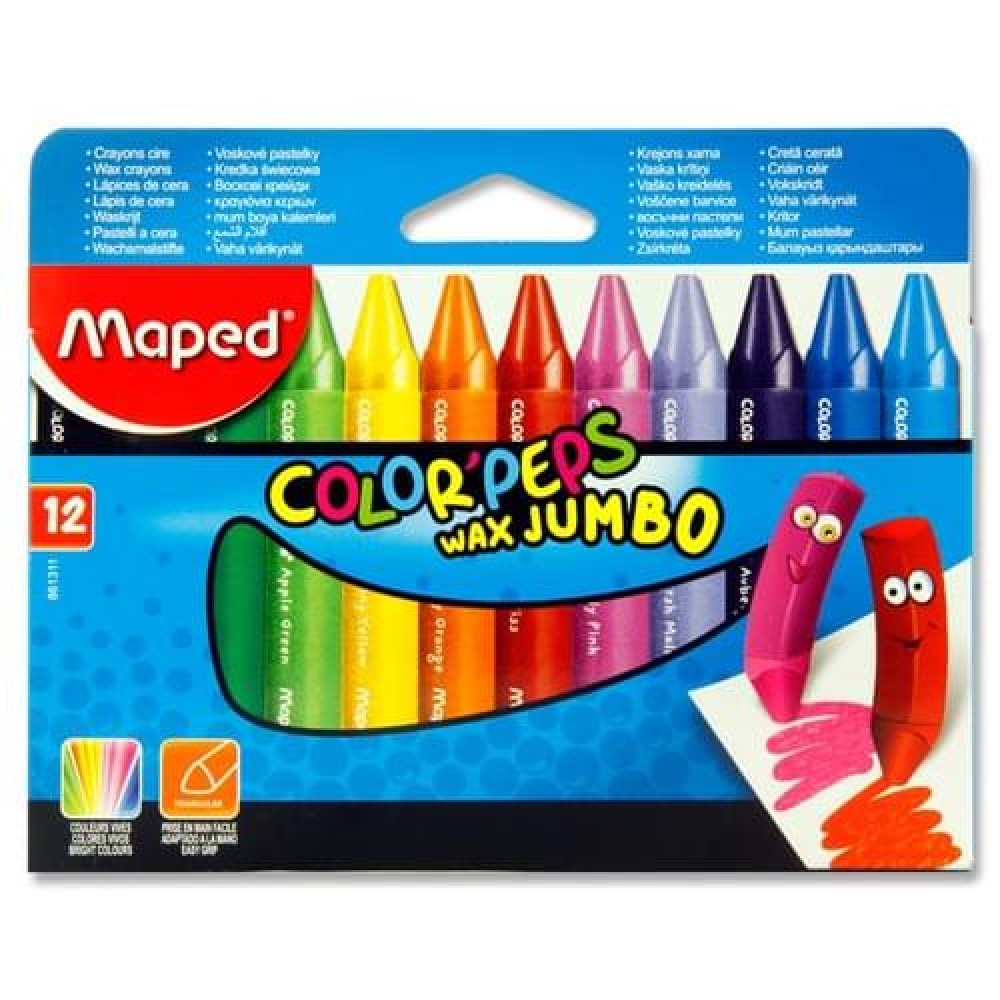 Maped box 12 color wax jumbo crayons