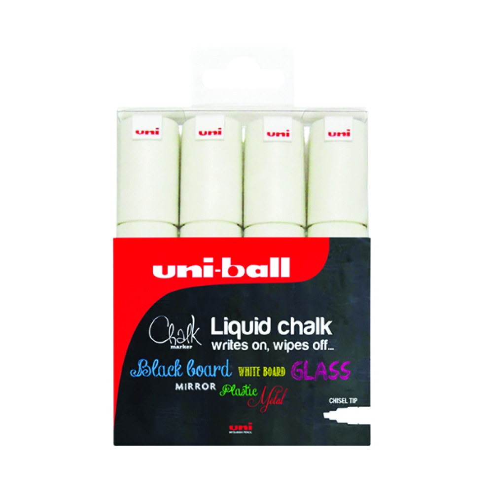 Uniball PWE-8K Chalk Marker Chisel Broad White (4 Pack) 153494344