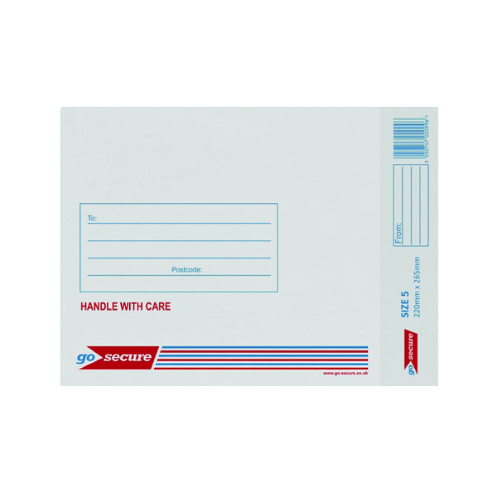 Go Secure Bubble Lined Envelope Size 5 220x265mm White (20 Pack) PB02132