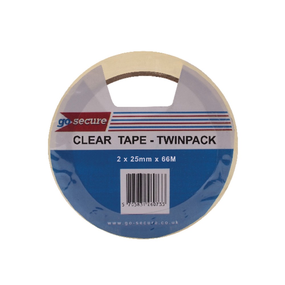 GoSecure Twin Pack Tape 25mmx66m Clear (6 Pack) PB02305