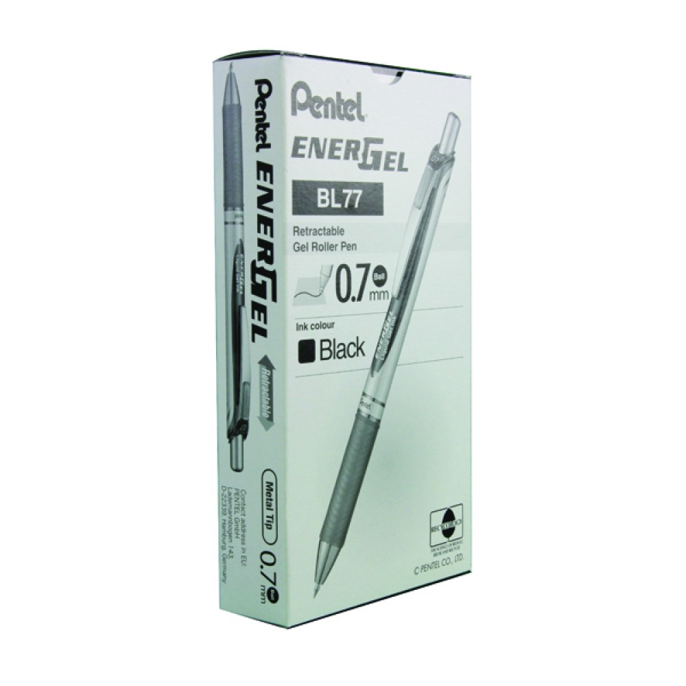 Pentel EnerGel Xm Retractable Gel Pen Medium Black (12 Pack) BL77-A