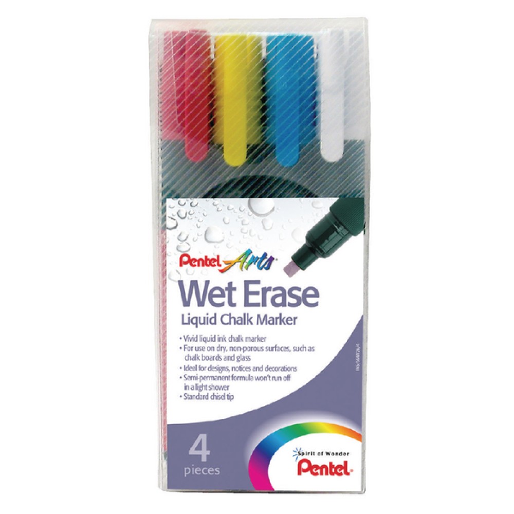 Pentel Liquid Chalk Marker Chisel Tip Assorted (4 Pack) SMW26/4-BCGW