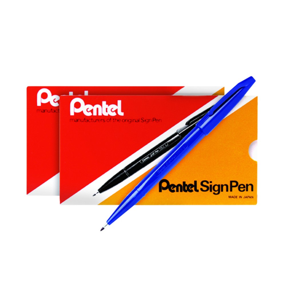 Buy 12 Pentel Sign Pen Fibre Tip Blue FOC Pentel Sign Pen (12 Pack) PE811483