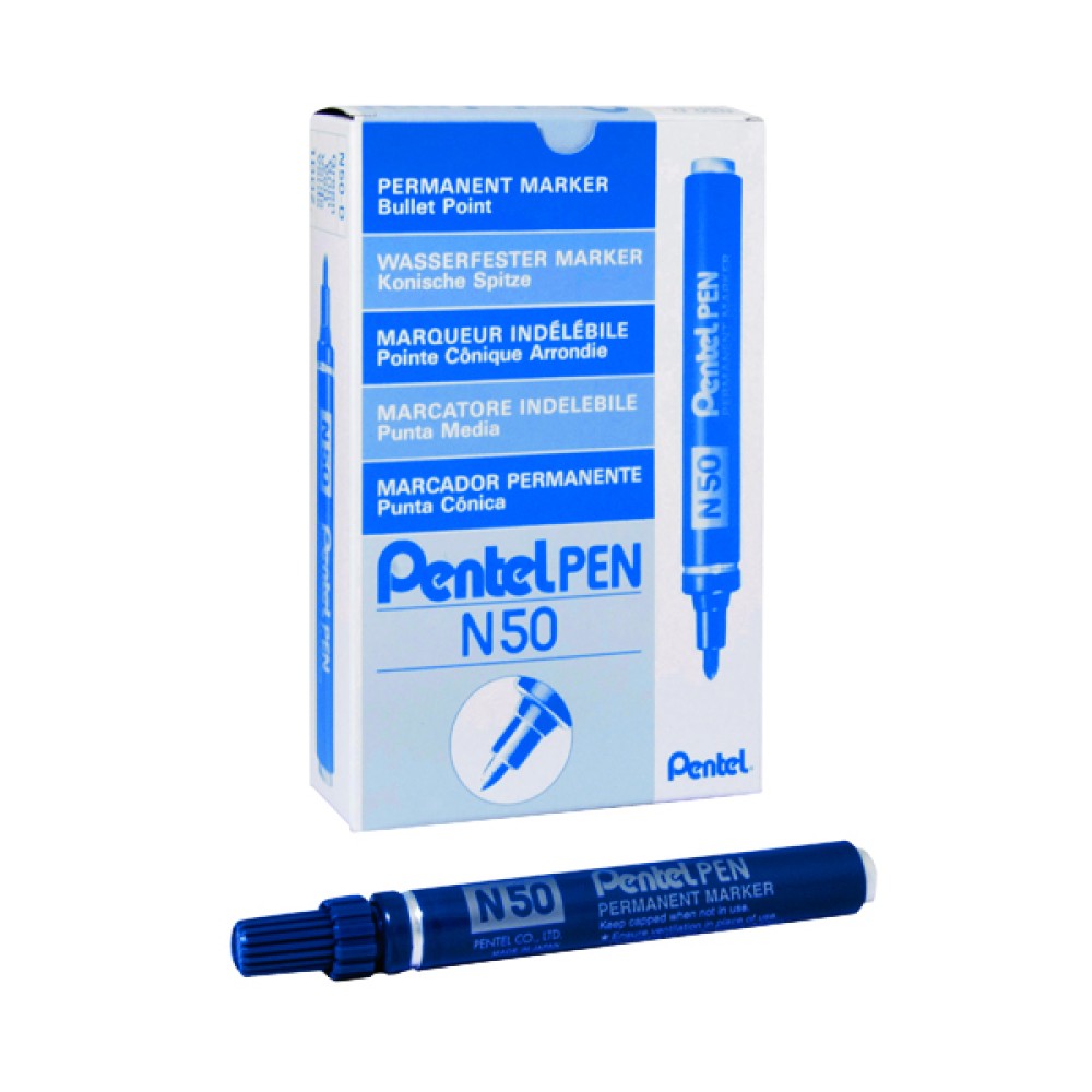 Pentel N50 Permanent Bullet Marker Broad Blue (12 Pack) N50-C