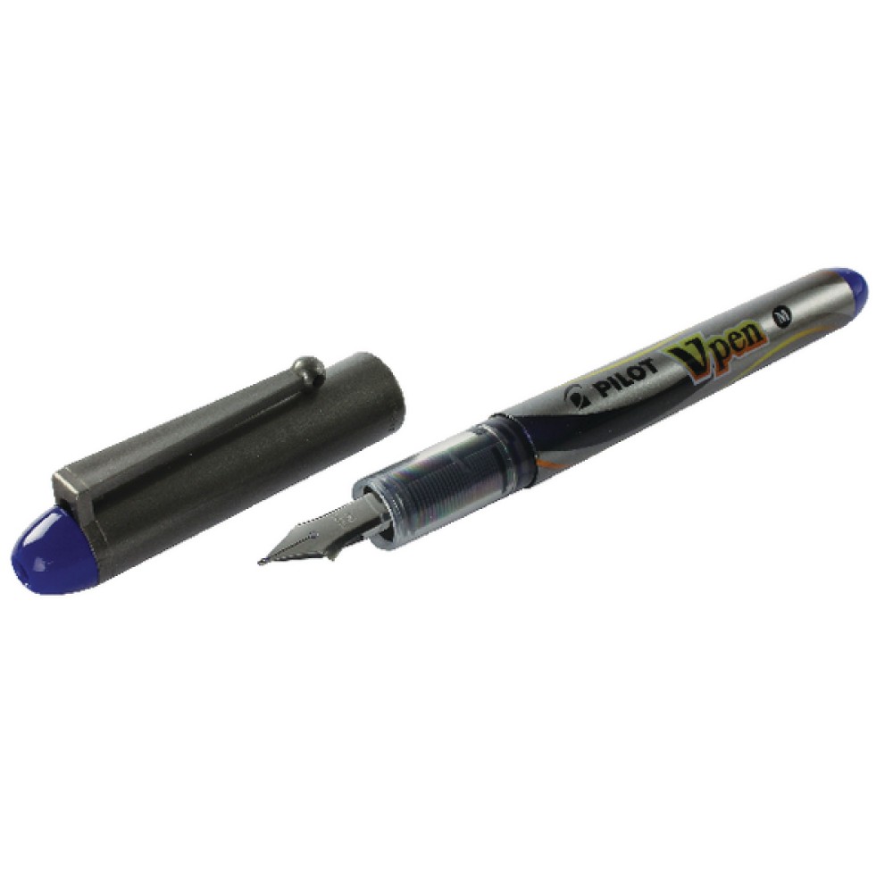 Pilot Blue Ink/Metallic Grey Barrel VPen Disposable Fountain Pens (12 Pack) SVP-4M-03