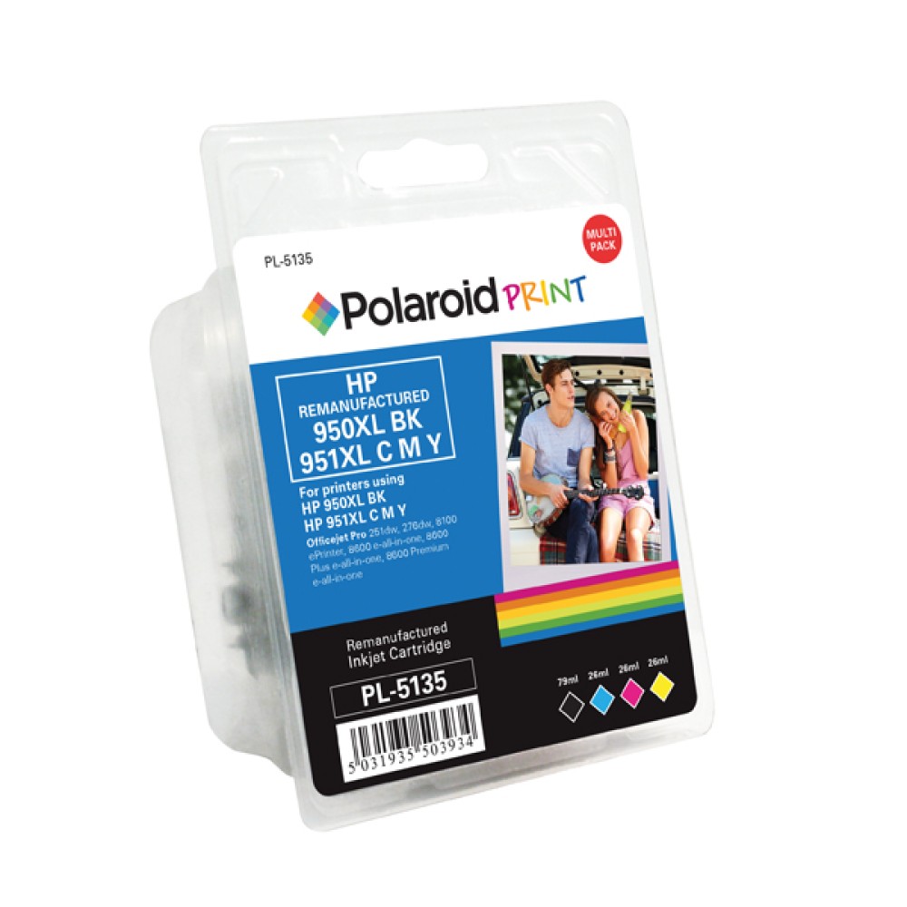 Polaroid HP 950XL/951XL Remanufactured Inkjet Cartridge Black/Colour (4 Pack) C2P43AE-COMP PL