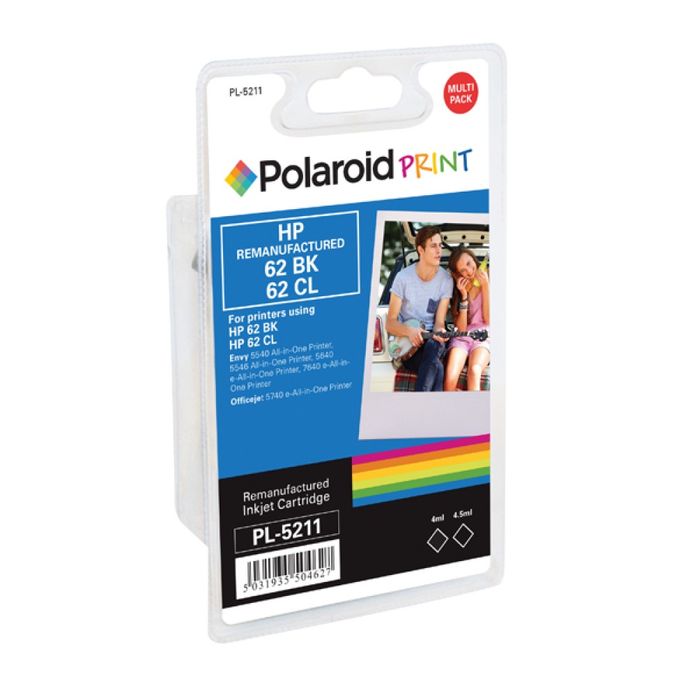 Polaroid HP 62 Ink Cartridge Black/Colour (2 Pack) N9J71AE-COMP PL