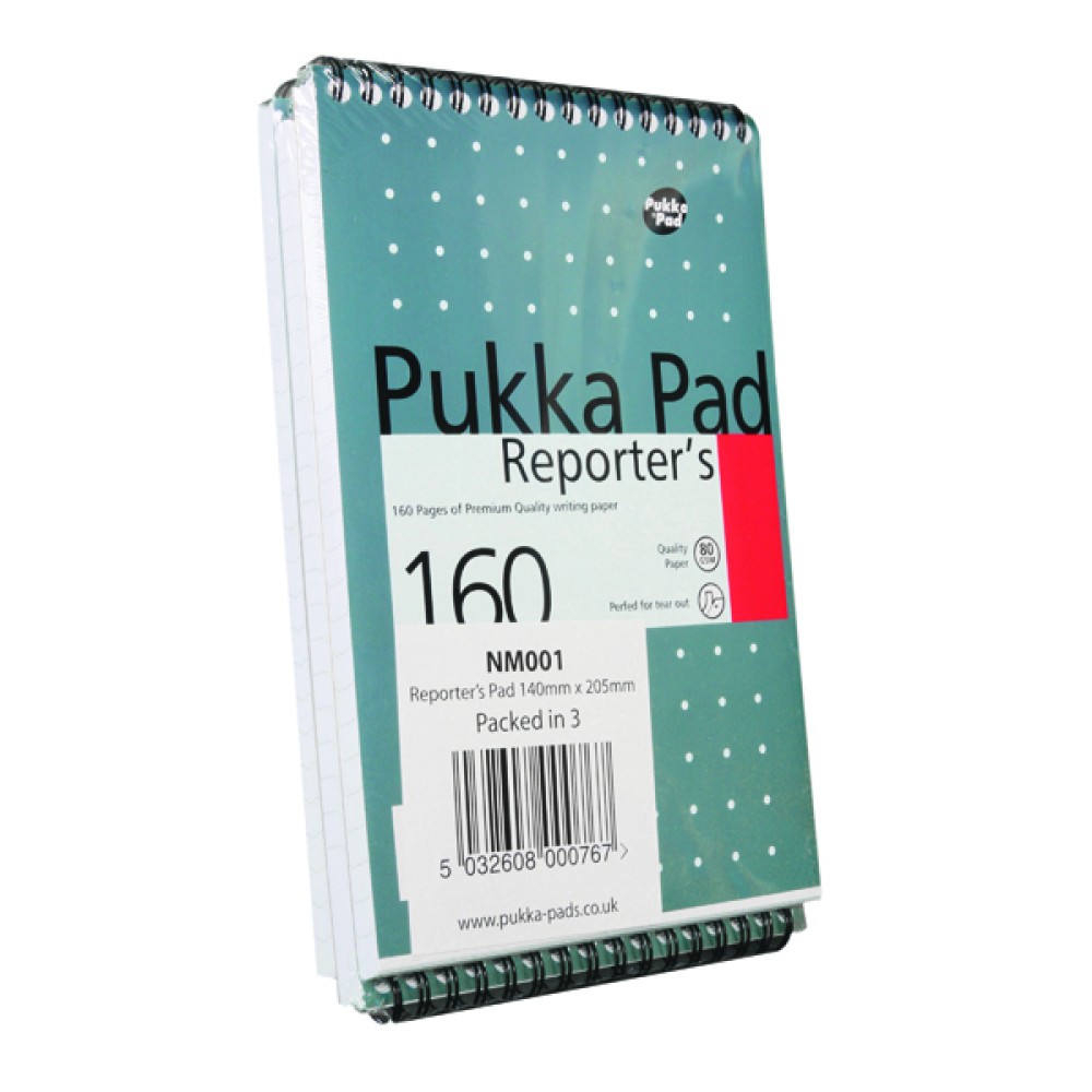 Pukka Pad Wirebound Metallic Reporter\'s Shorthand Notebook 160 Pages 205x140mm (3 Pack) NM001
