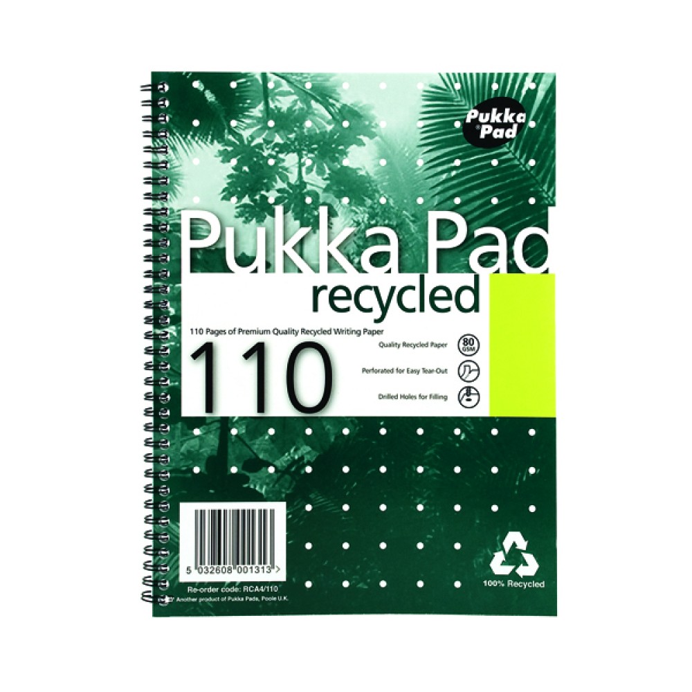 Pukka Pad Recycled Ruled Wirebound Notebook 110 Pages A4 (3 Pack) RCA4100