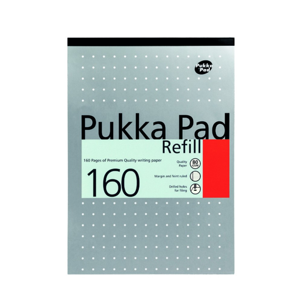 Pukka Pad Ruled Metallic Four-Hole Refill Pad Top Bound 160 Pages A4 (6 Pack) 80/1