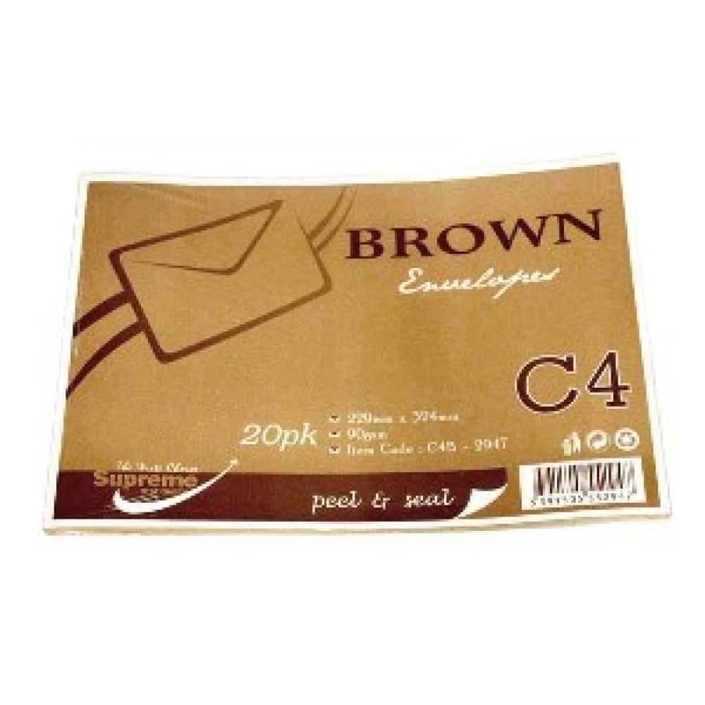 Envelope C4 Brown 90gsm 20pk 