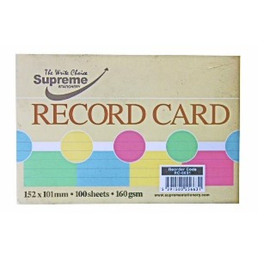 RECORD CARD 6X4 ASST COLOUR (RC-6631)