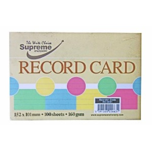 RECORD CARD 6X4 ASST COLOUR (RC-6631)