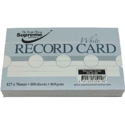 RECORD CARD 5X3 WHITE RULED (RC-0196)