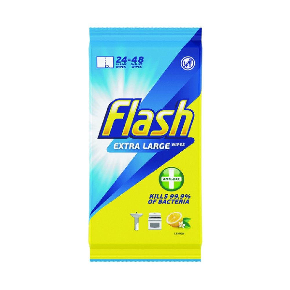 Flash Anti-Bacterial Wipes XL Lemon 24 sheets (8 Pack) C002500