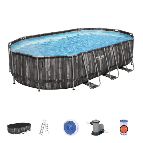 Bestway 20ft Power Steel Wood Panel Print Oval Pool Set