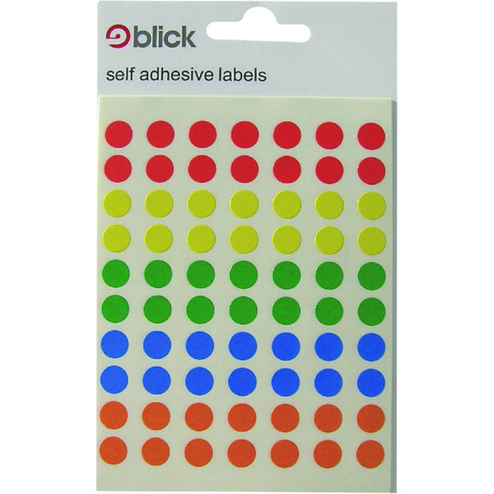 Blick Coloured Labels in Bags Round 8mm Dia 350 Per Bag Assorted (7000 Pack) RS003656