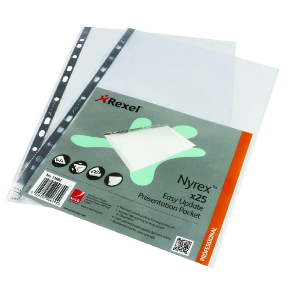 Rexel Nyrex  Premium Top Side Opening Pocket A4 Grey Spine Glass Clear (Pack of 25) 13682