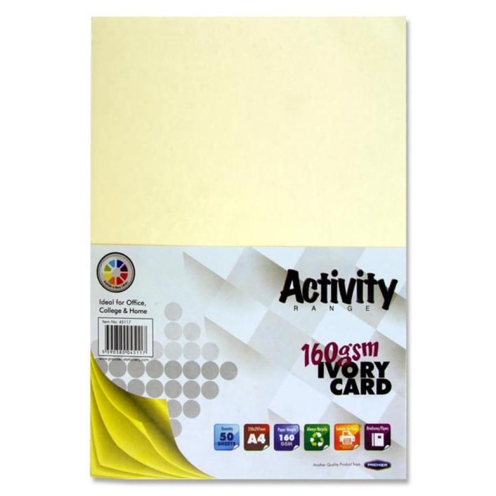 PREMIER ACTIVITY A4 160gsm CARD 50 SHEETS - IVORY