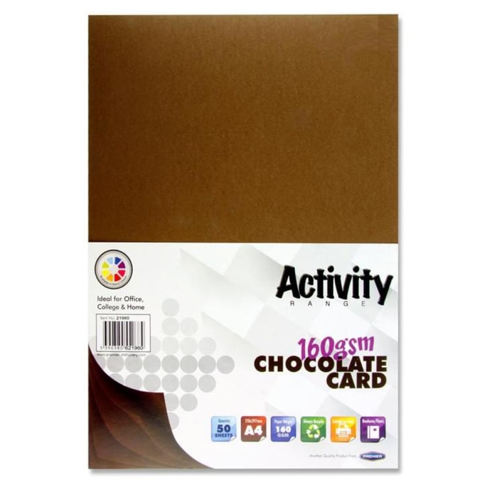 PREMIER ACTIVITY A4 160gsm CARD 50 SHEETS - CHOCOLATE