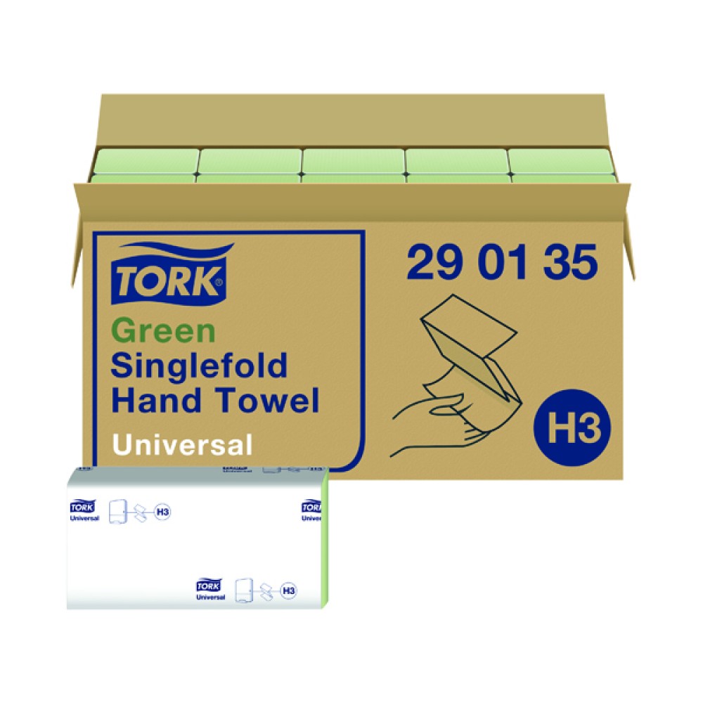 Tork Singlefold Hand Towel H3 Recycled Green 200 Sheets (20 Pack) 290135