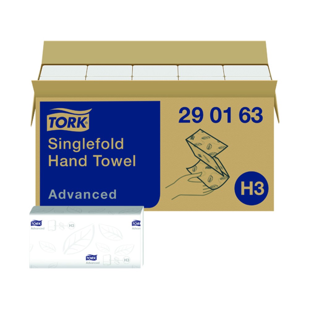 Tork Singlefold Hand Towel H3 White 250 Sheets (15 Pack) 290163
