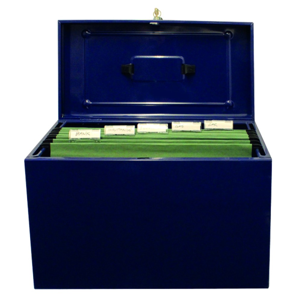 Cathedral Metal File Box Foolscap Home Office Blue HOBL