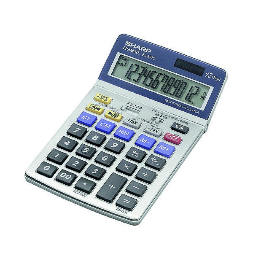 Sharp Grey Semi-Desktop 12-Digit Tax Calculator EL337C