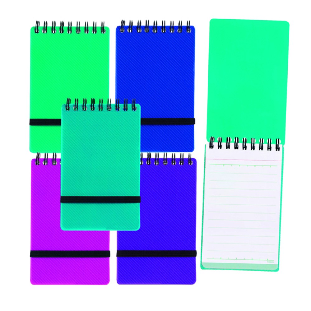 Snopake Noteguard Wirebound Hardback Notebook 76x127mm Assorted (5 Pack) 14324