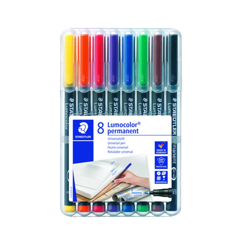Staedtler Lumocolour Universal Pen Permanent Fine Assorted (8 Pack) 318-WP8