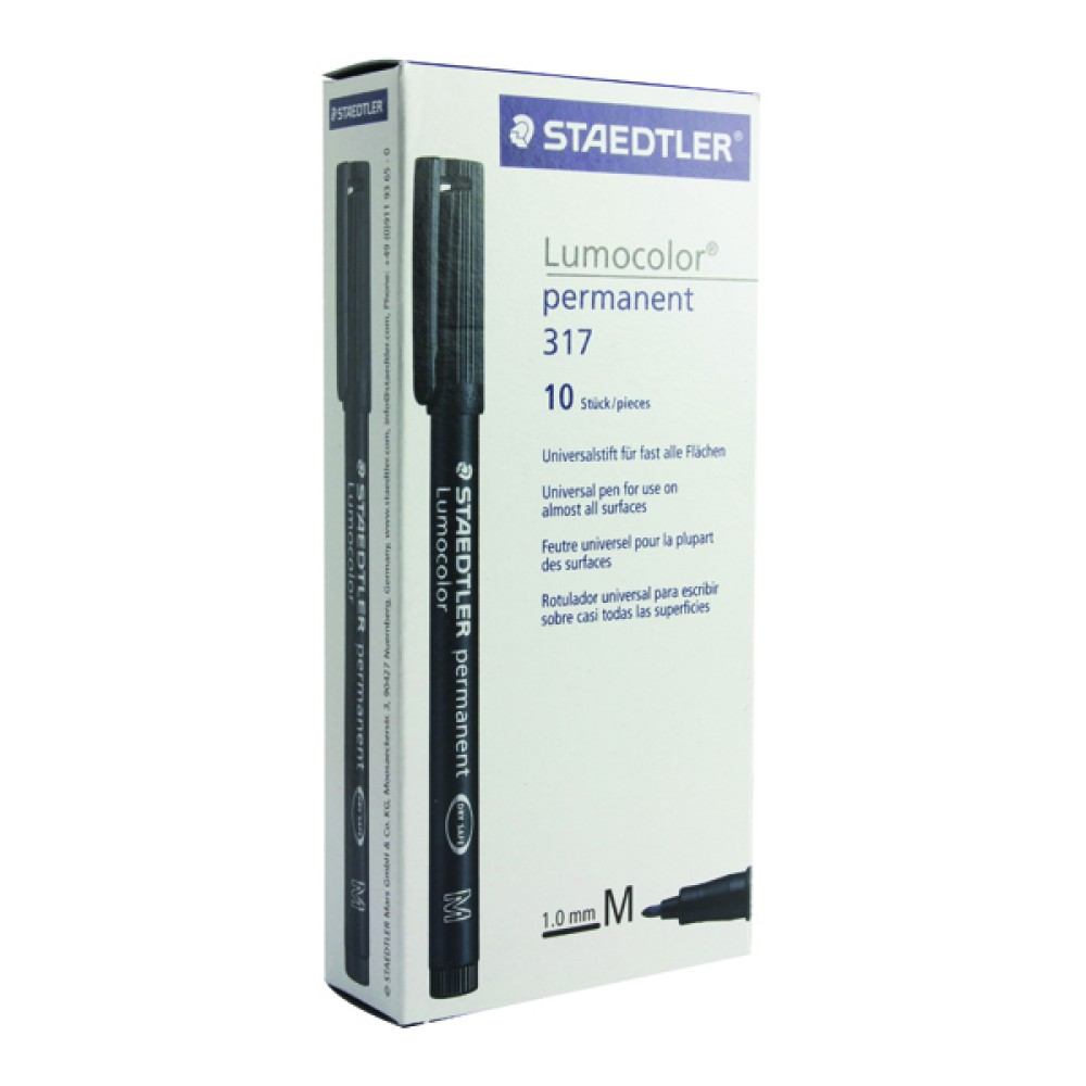 Staedtler Lumocolour Universal Pen Permanent Medium Black (10 Pack) 317-9