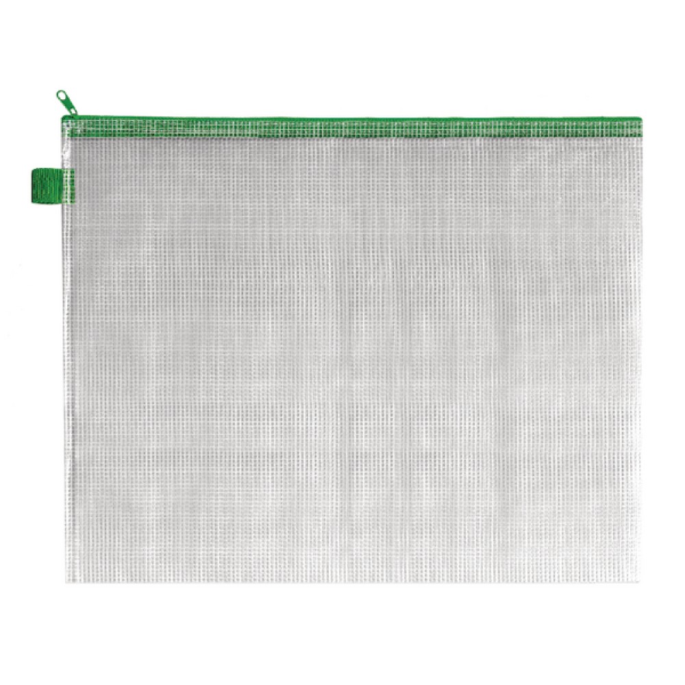 BDS Mesh Zip Bag 405x315mm Green (5 Pack) ZIPPER GREEN