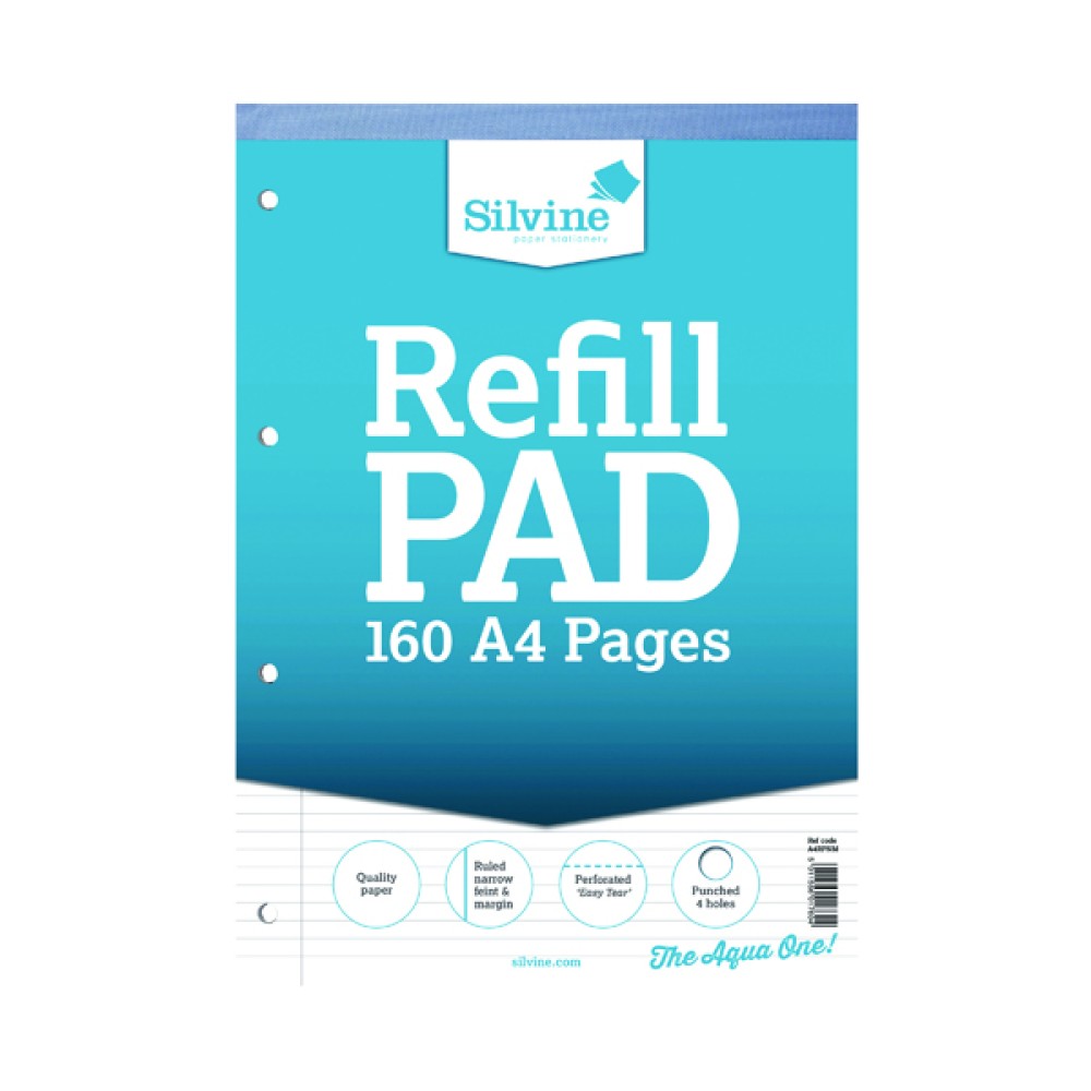 Silvine Narrow Feint Ruled Headbound Refill Pad 160 Pages A4 (6 Pack) A4RPNM