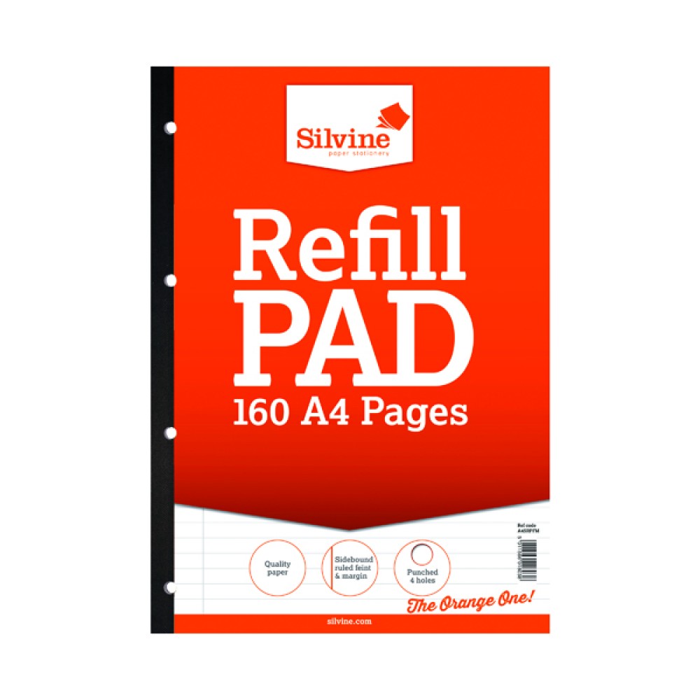 Silvine Punched Feint Ruled Sidebound Refill Pad 160 Pages A4 (6 Pack) A4SRPFM