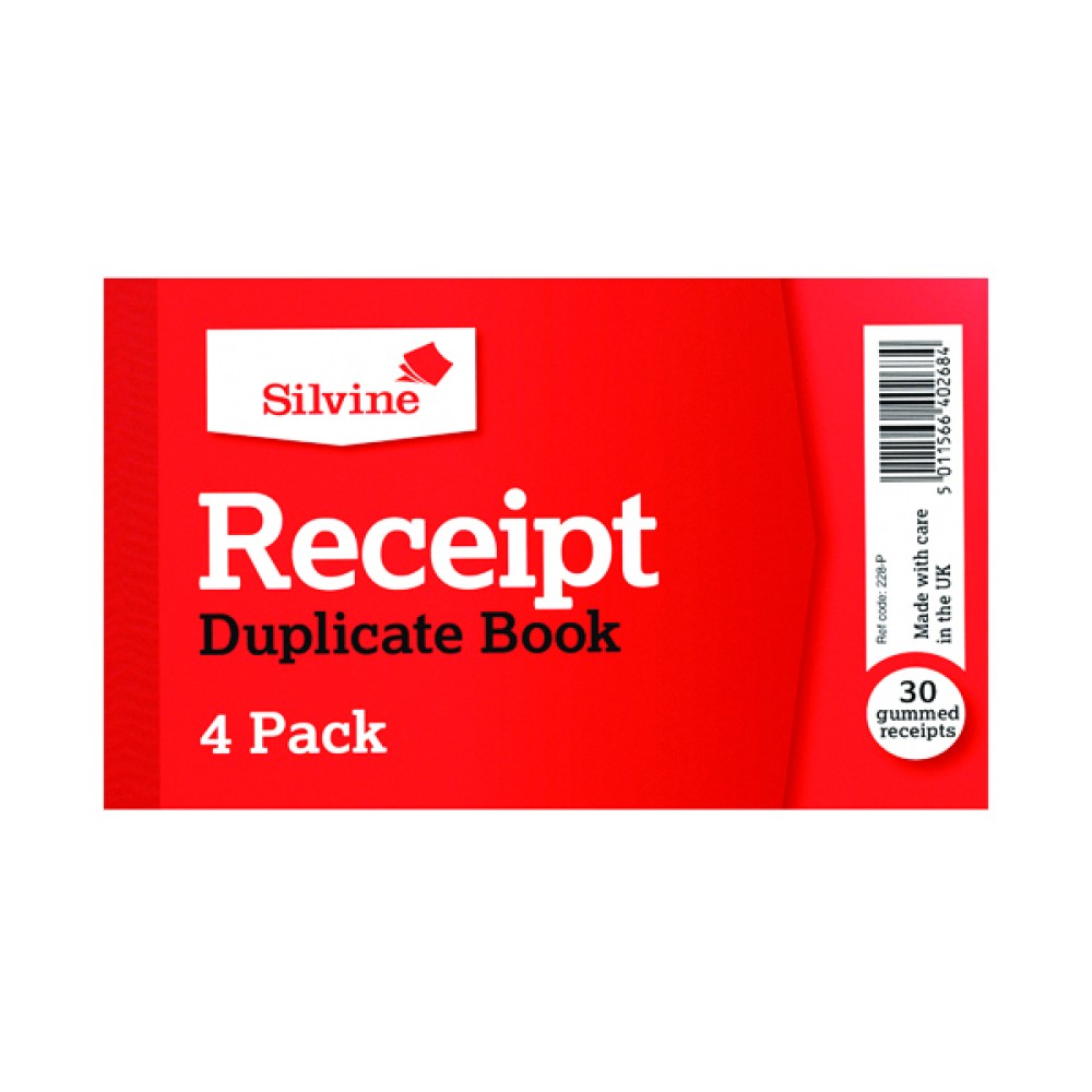 Silvine Duplicate Receipt Book 63x106mm Gummed (36 Pack) 228