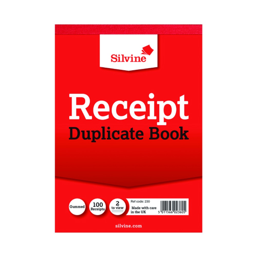 Silvine Duplicate Receipt Book 105x148mm Gummed (12 Pack) 230
