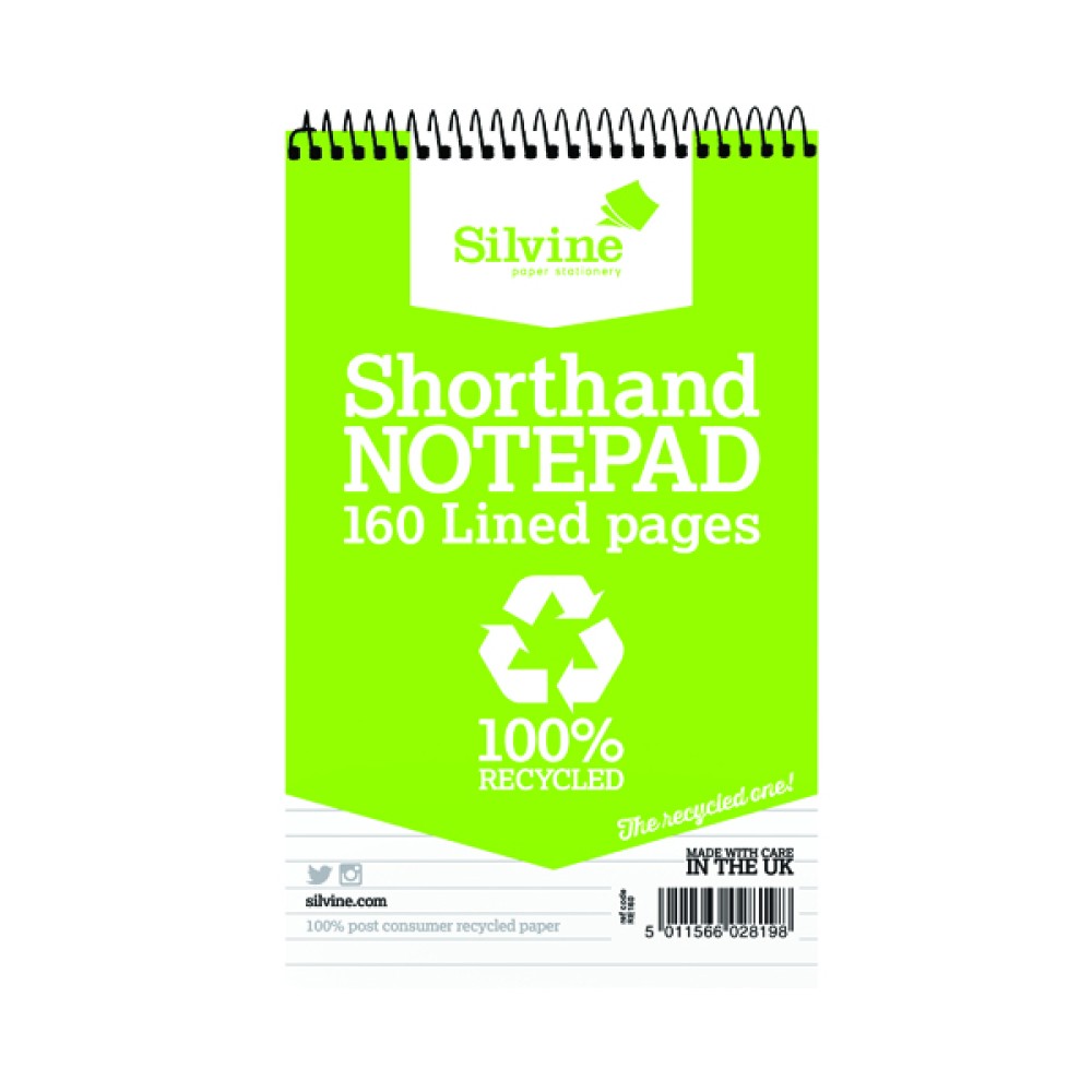 Silvine Everyday Recycled Spiral Bound Shorthand Notebook 127x203mm (12 Pack) RE160-T
