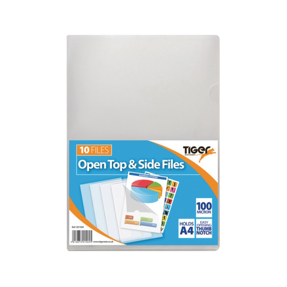 Tiger Open Top And Side Clear A4 Files (200 Pack) 301569