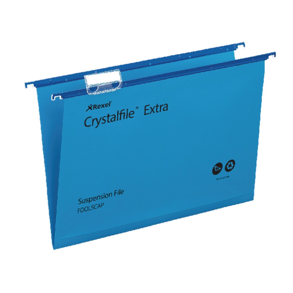 Rexel Crystalfile Extra 15mm Suspension File Foolscap Blue (25 Pack) 70630