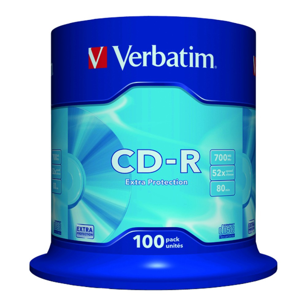 Verbatim CD-R Datalife Non-AZO 80minutes 700MB 52X Non-Printable Spindle (100 Pack) 43411