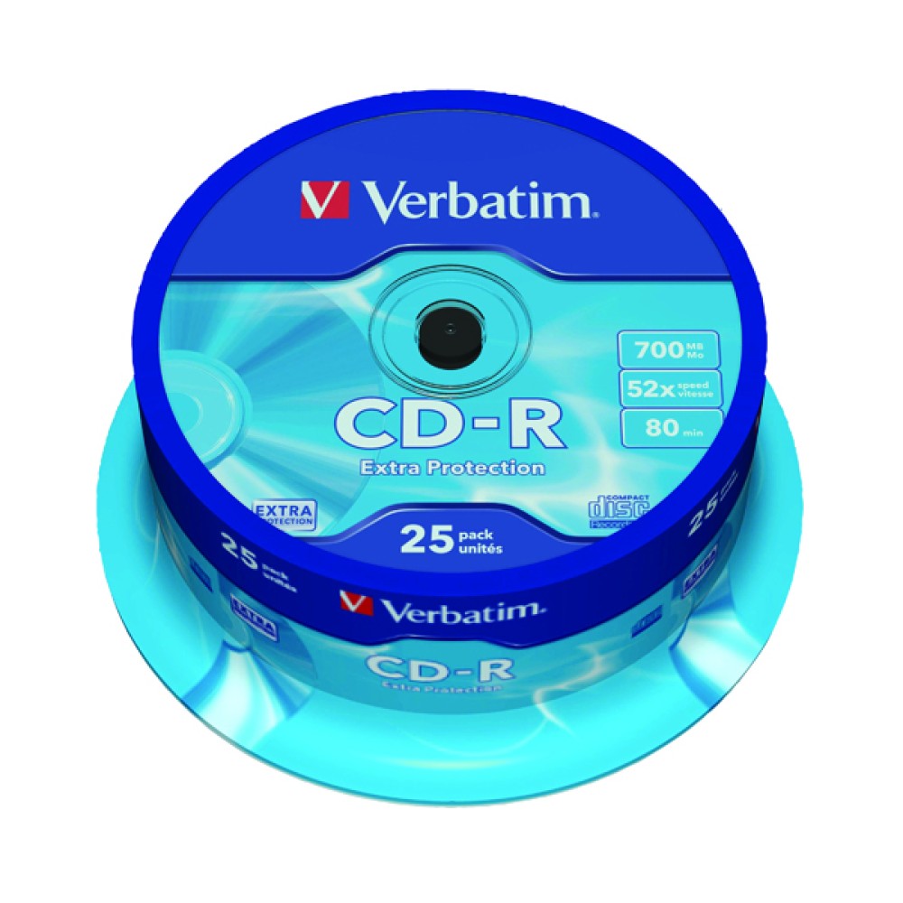 Verbatim CD-R Datalife Non-AZO 80minutes 700MB 52X Non-Printable Spindle (25 Pack) 43432