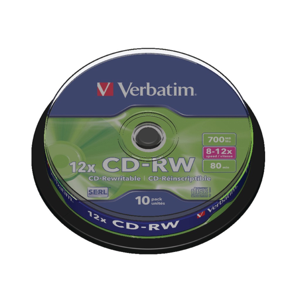 Verbatim CD-RW Datalife Plus 80minutes 8-12X Hi-Speed Spindle (10 Pack) 43480