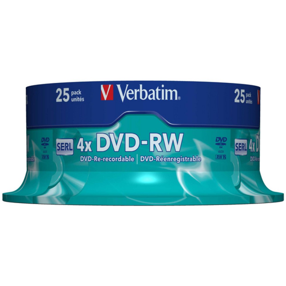 Verbatim DVD-RW 4X Silver Non-Printable Spindle (25 Pack) 43639